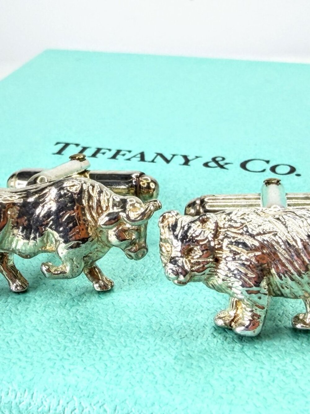 Tiffany & Co. Figural Bear and Bull Sterling Silver Cufflinks 9.2g SS482